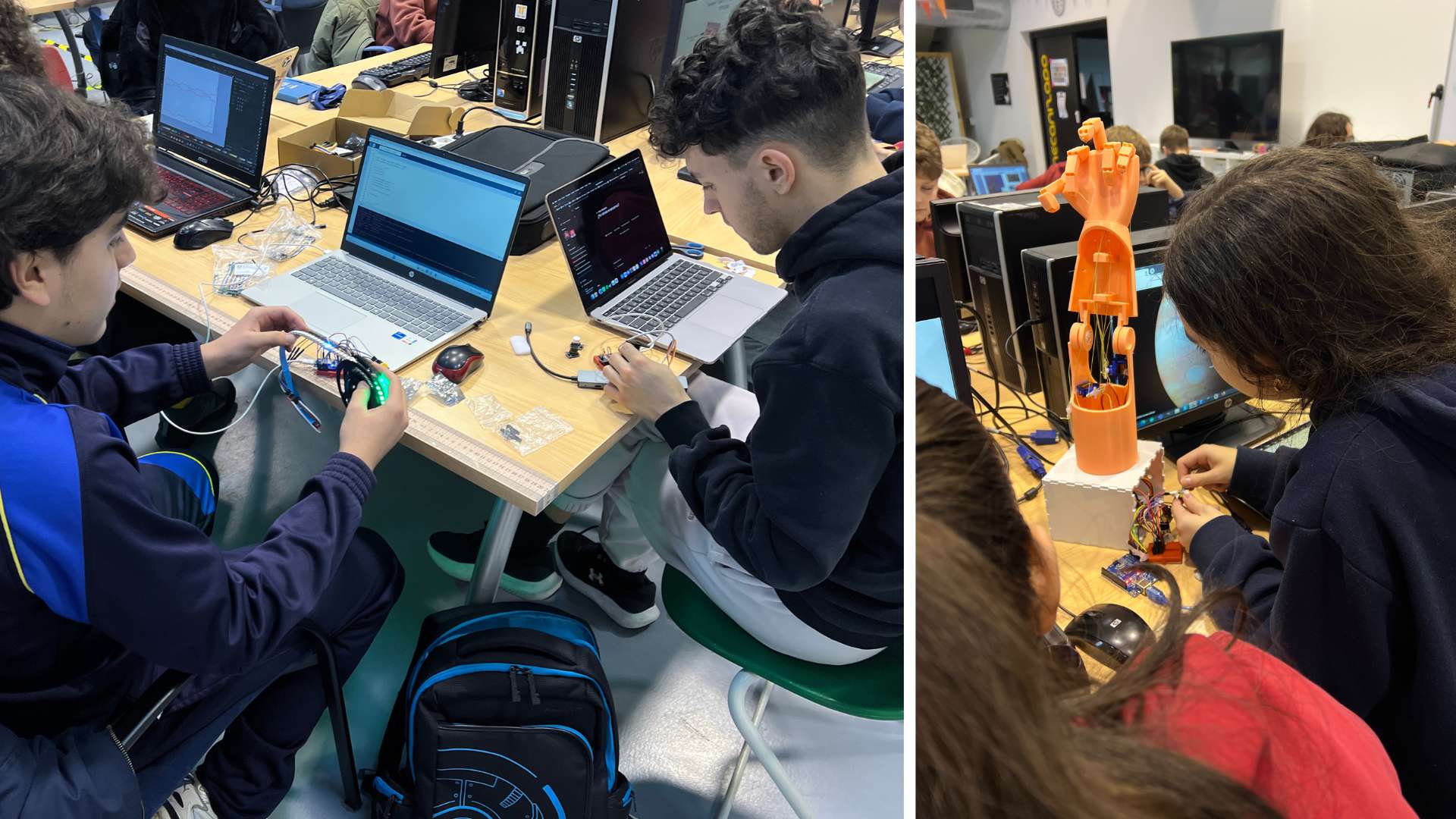 Los jovenes makers trabajando en sus proyectos.